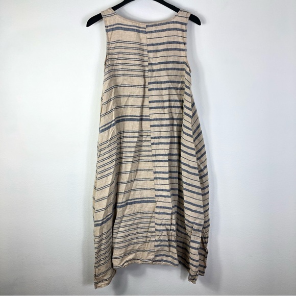 JJill PureJill Medium Petite 100% Linen Dress Striped Midi A line Pockets *Flaws - Picture 4 of 8